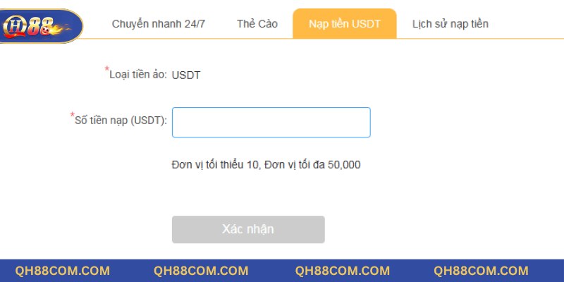 Gửi vốn qua phương thức USDT được hội viên ưa chuộng